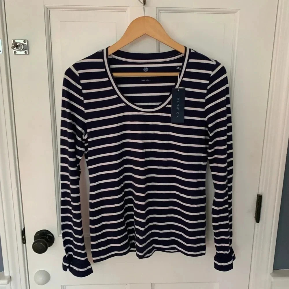 NWT Renwick Golf Navy White Striped Long Sleeve Top Women’s Size Small